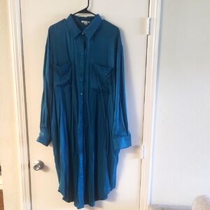 Fashion Nova Blue Long Sleeve Shirt Dress